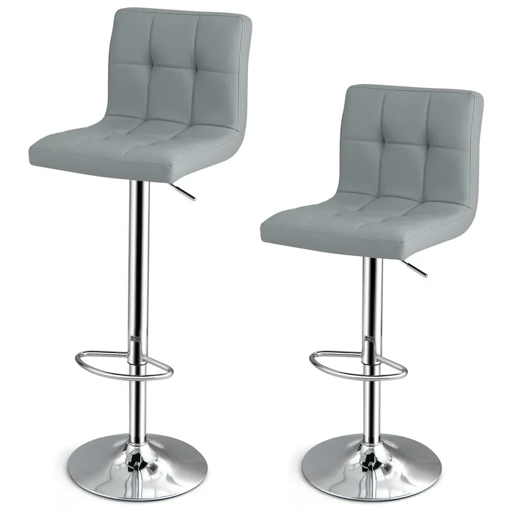 Bar Stool Set of 2 - Grey, PU Leather
