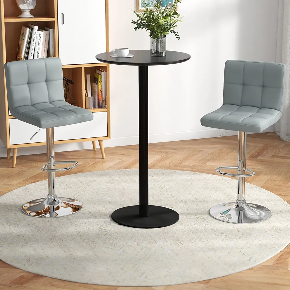 Bar Stool Set of 2 - Grey, PU Leather