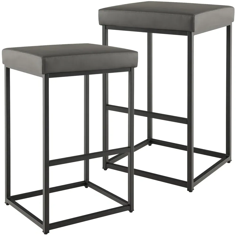 Bar Stool Set of 2 - Grey, PU Leather