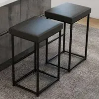 Bar Stool Set of 2 - Grey, PU Leather