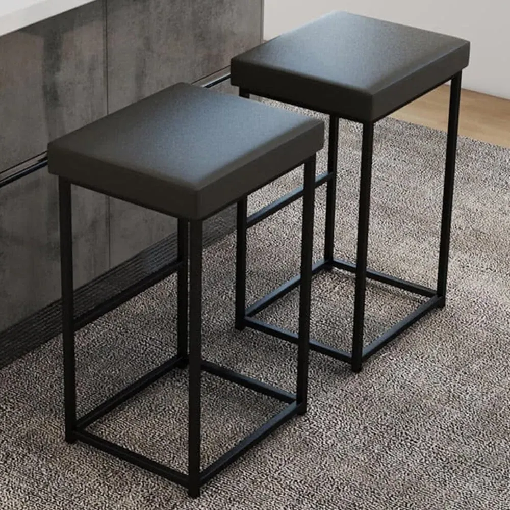 Bar Stool Set of 2 - Grey, PU Leather