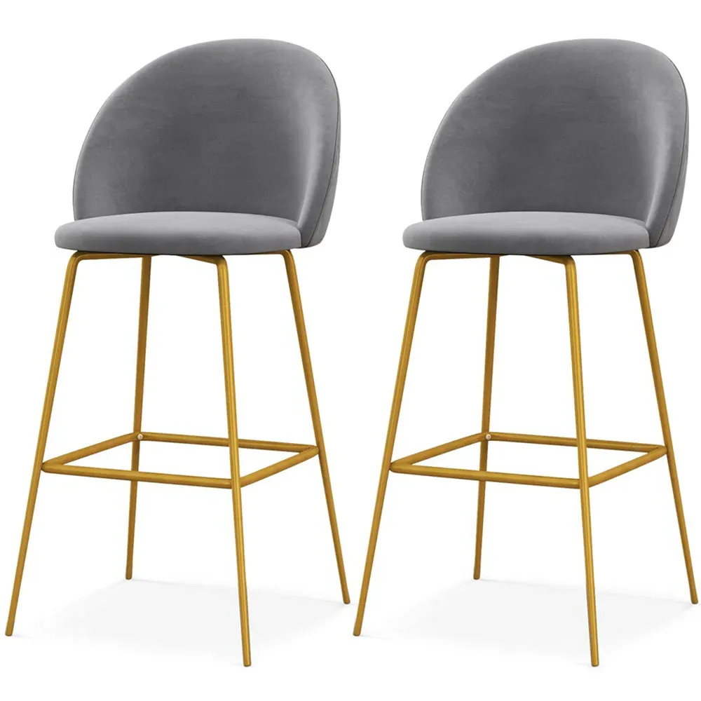Bar Stool Set of 2 - Grey, Velvet