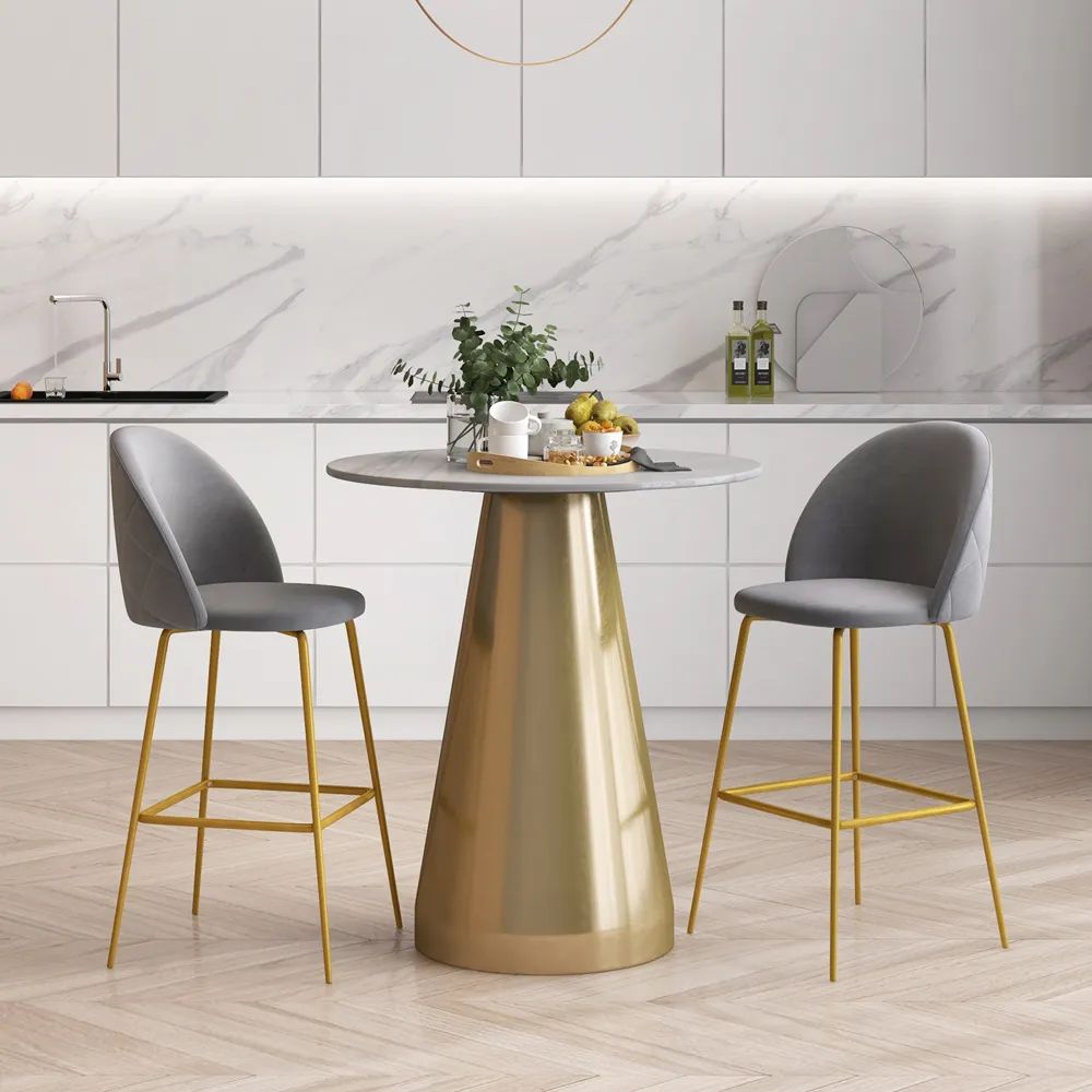 Bar Stool Set of 2 - Grey, Velvet