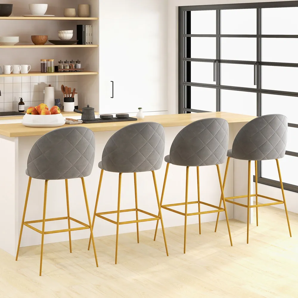 Bar Stool Set of 2 - Grey, Velvet