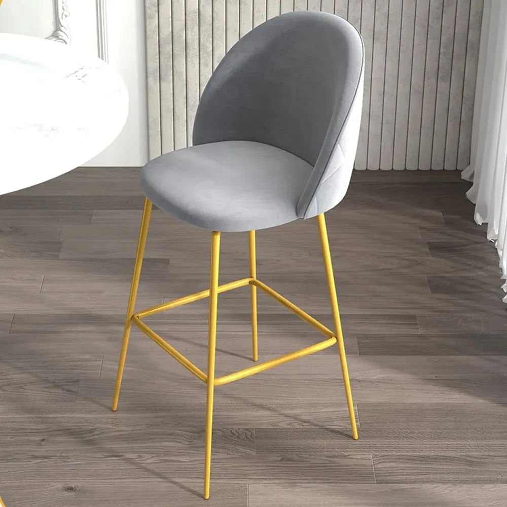 Bar Stool Set of 2 - Grey, Velvet image