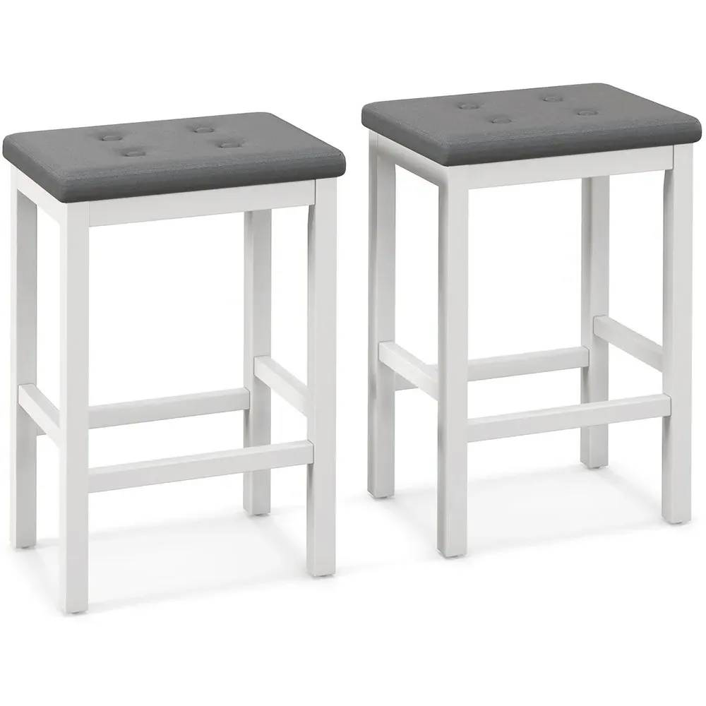 Bar Stool Set of 2 - White, Faux Leather