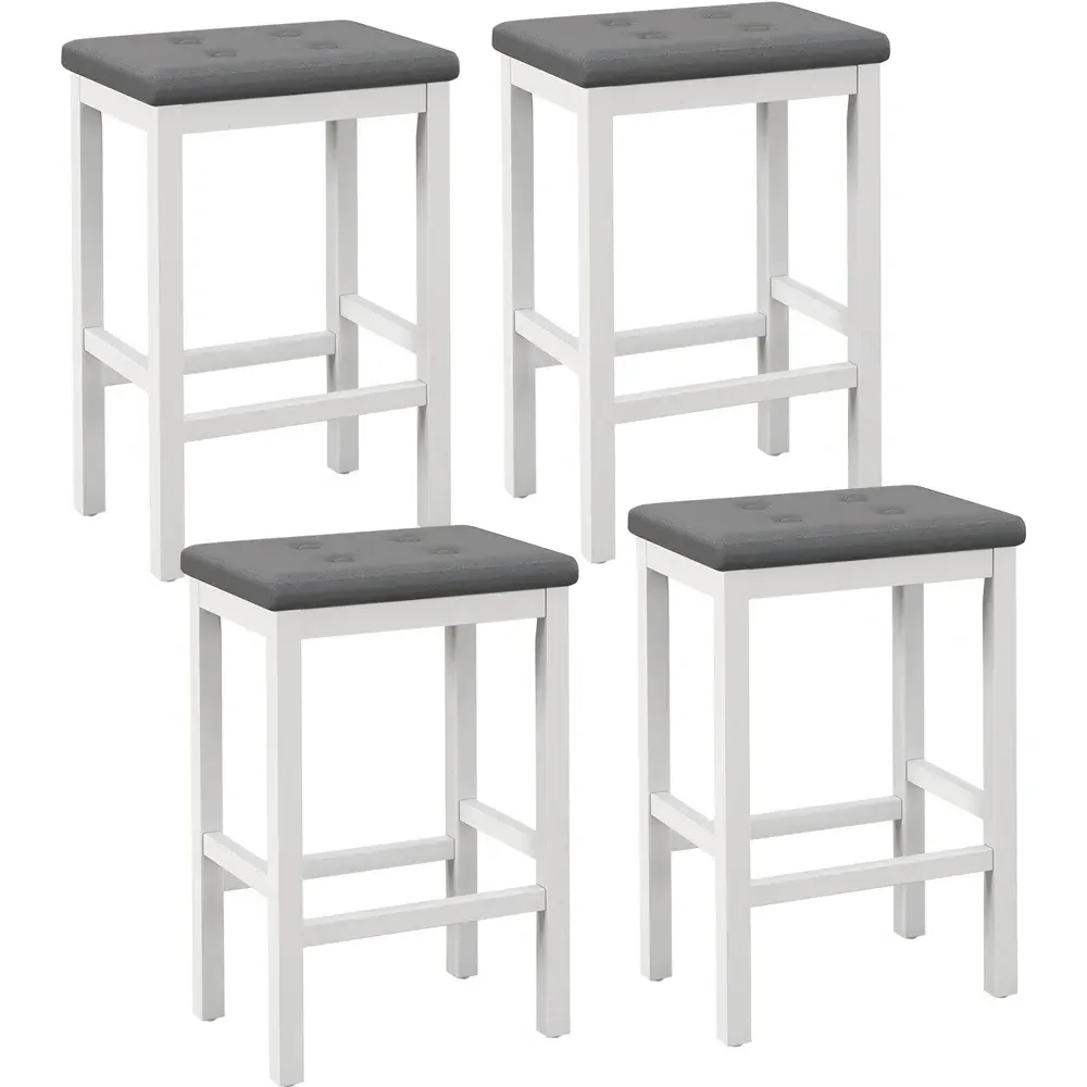 Bar Stool Set of 2 - White, Faux Leather