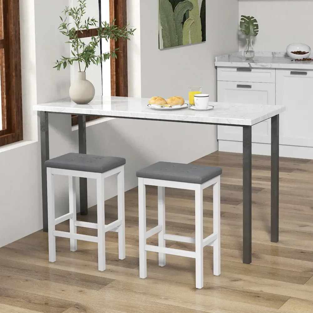 Bar Stool Set of 2 - White, Faux Leather