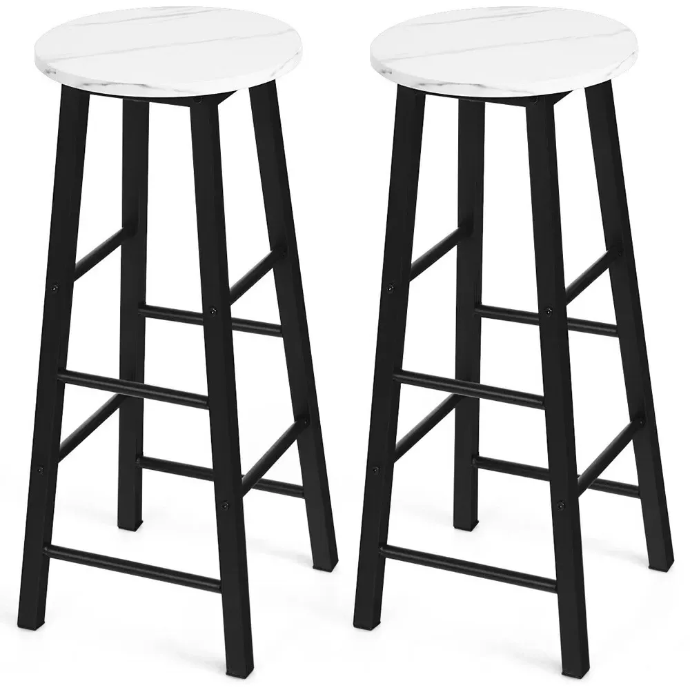 Bar Stool Set of 2 - White, Faux Marble