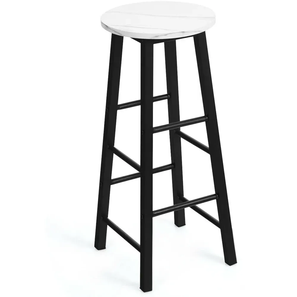 Bar Stool Set of 2 - White, Faux Marble