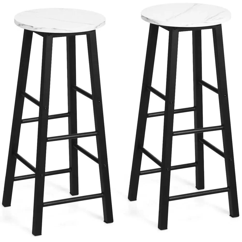 Bar Stool Set of 2 - White, Faux Marble