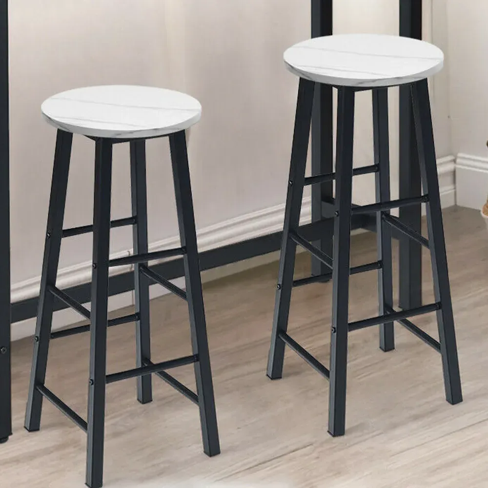 Bar Stool Set of 2 - White, Faux Marble image