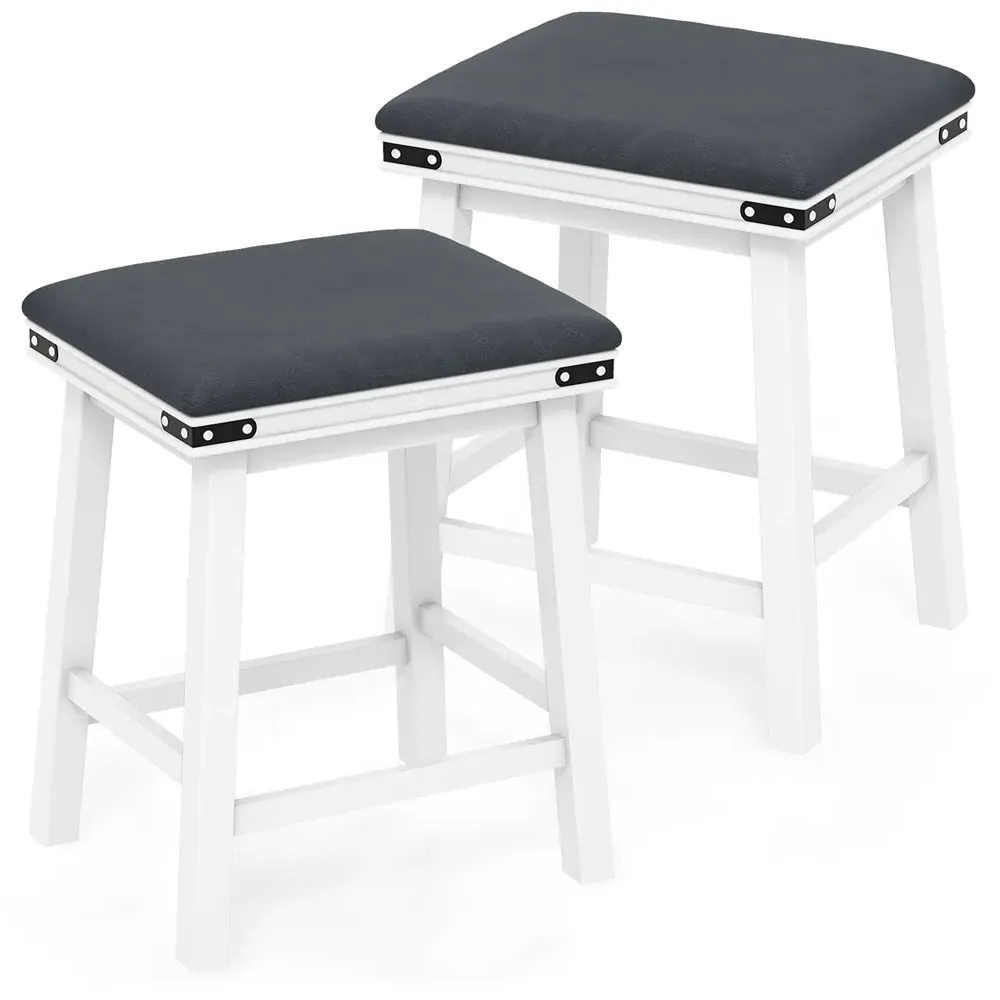 Bar Stool Set of 2 - White, PU Leather