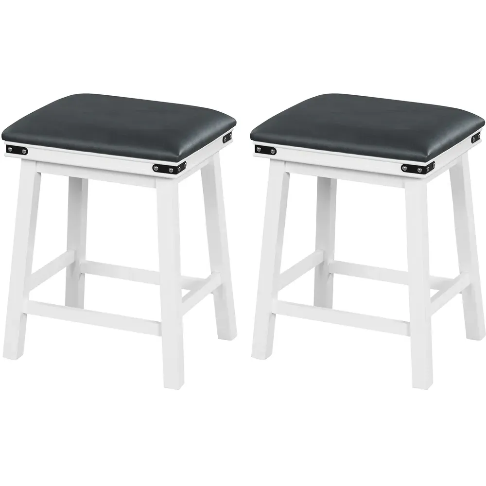 Bar Stool Set of 2 - White, PU Leather