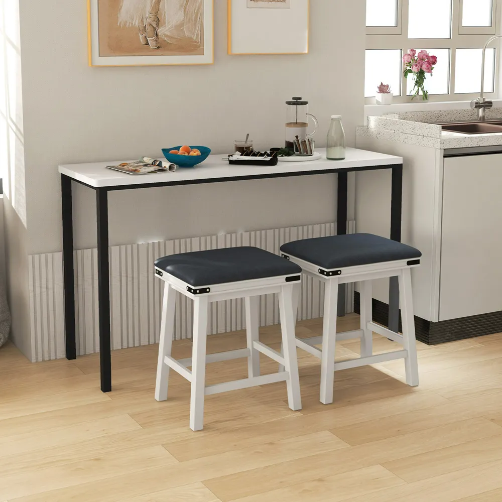 Bar Stool Set of 2 - White, PU Leather