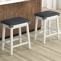 Bar Stool Set of 2 - White, PU Leather