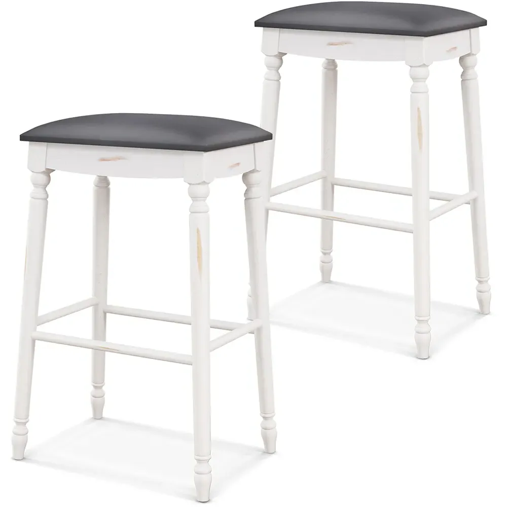 Bar Stool Set of 2 - White, Rubber Wood