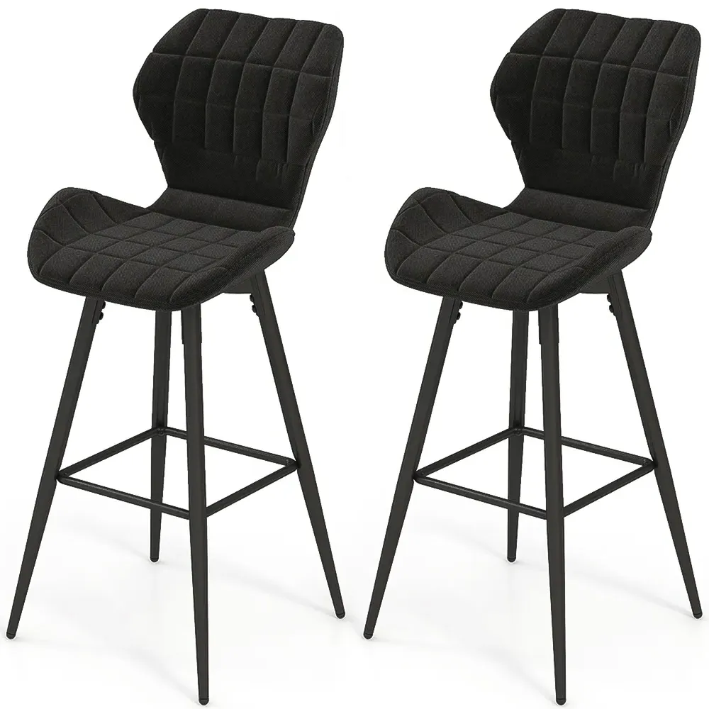 Bar Stool Set of 2 with Curved Backrest - Black