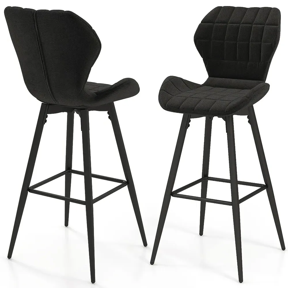 Bar Stool Set of 2 with Curved Backrest - Black