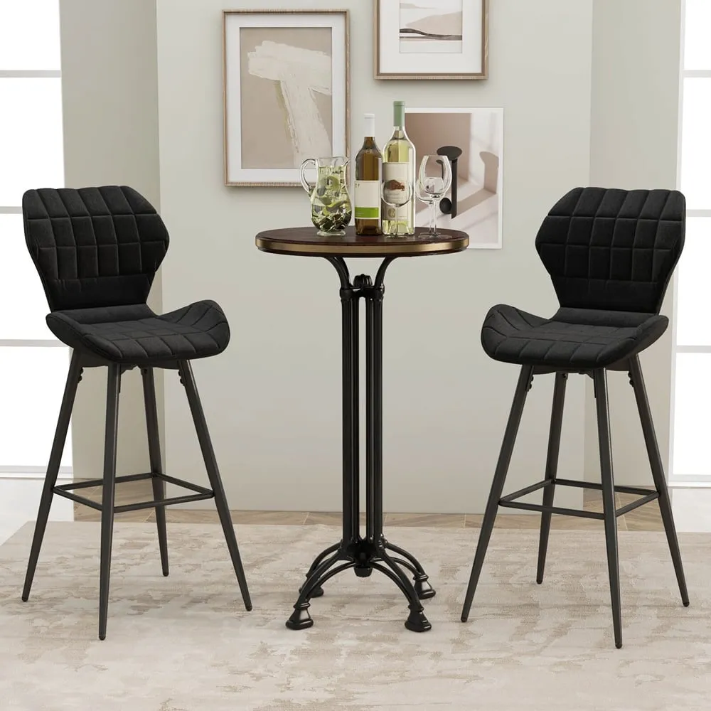 Bar Stool Set of 2 with Curved Backrest - Black