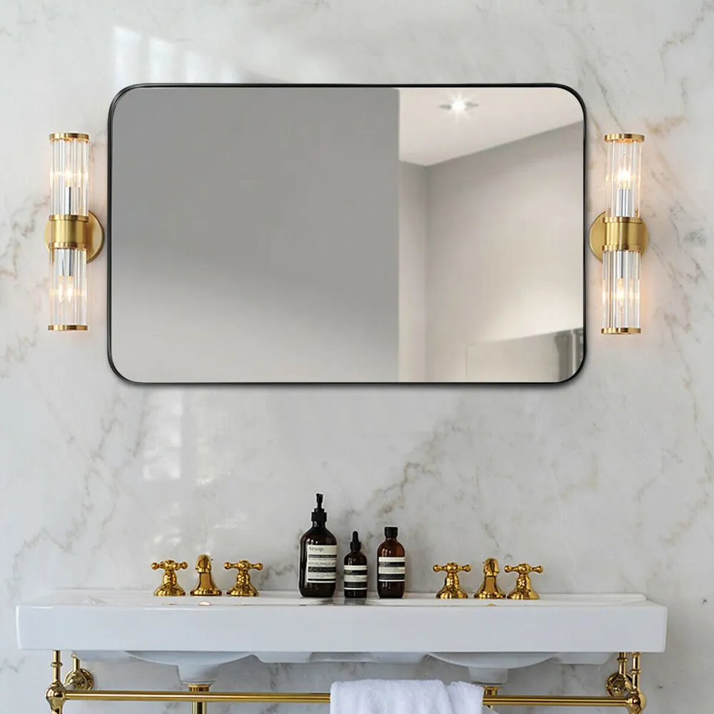 Bathroom Wall Mirror with Rounded Corner - Black