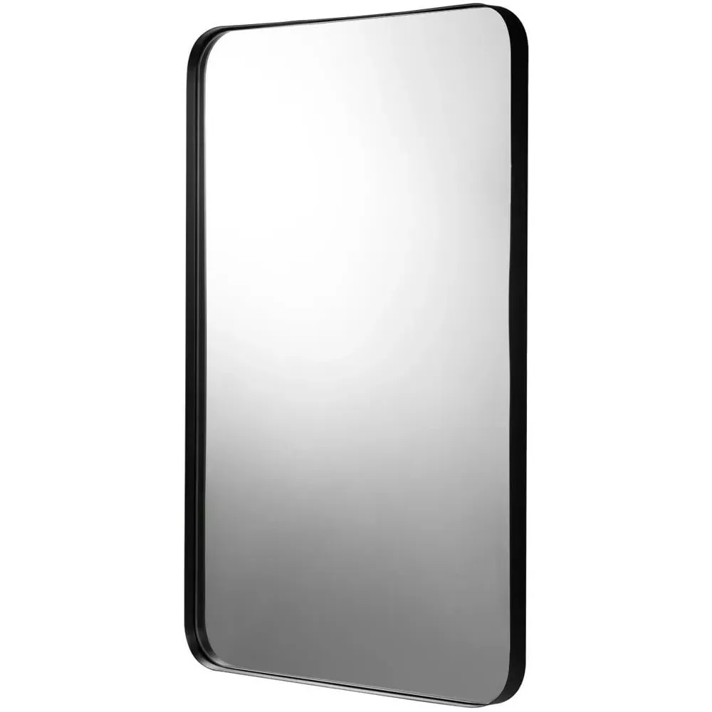 Bathroom Wall Mirror with Rounded Corner - Black image