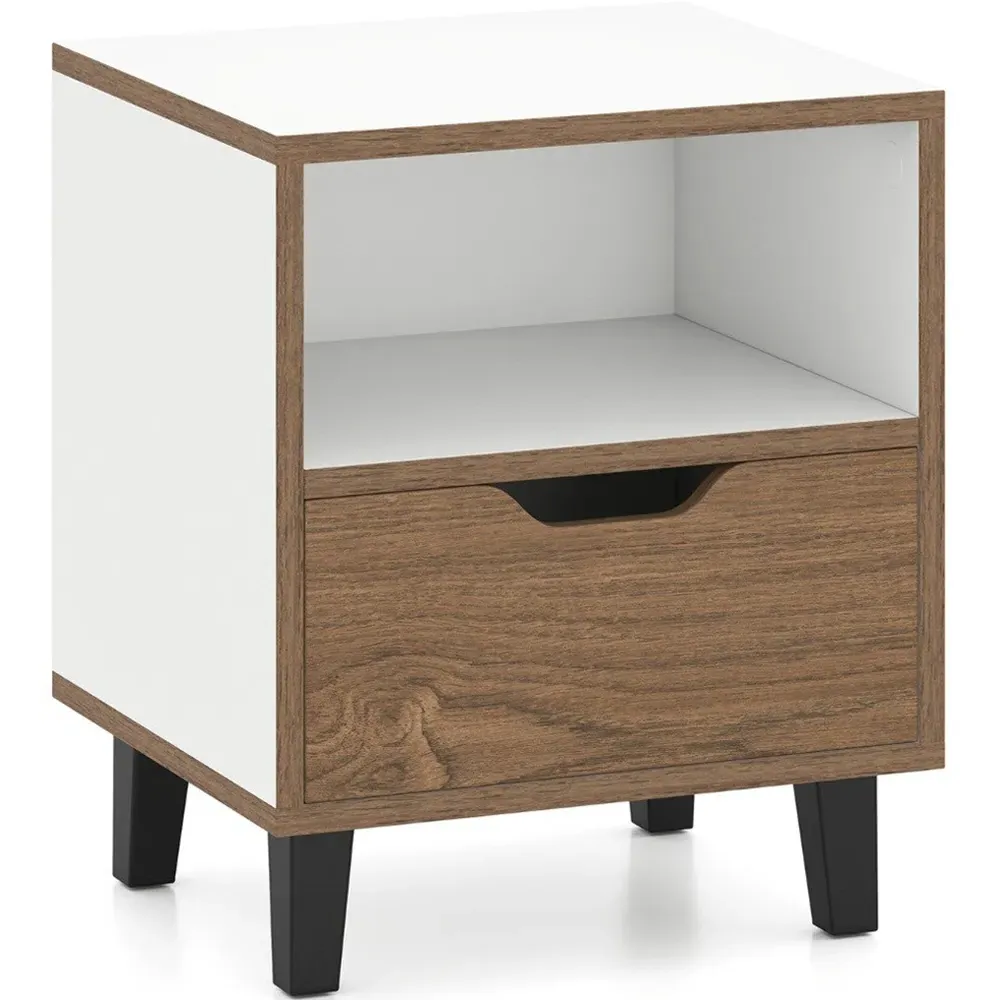 Bedside Table with Drawer - White