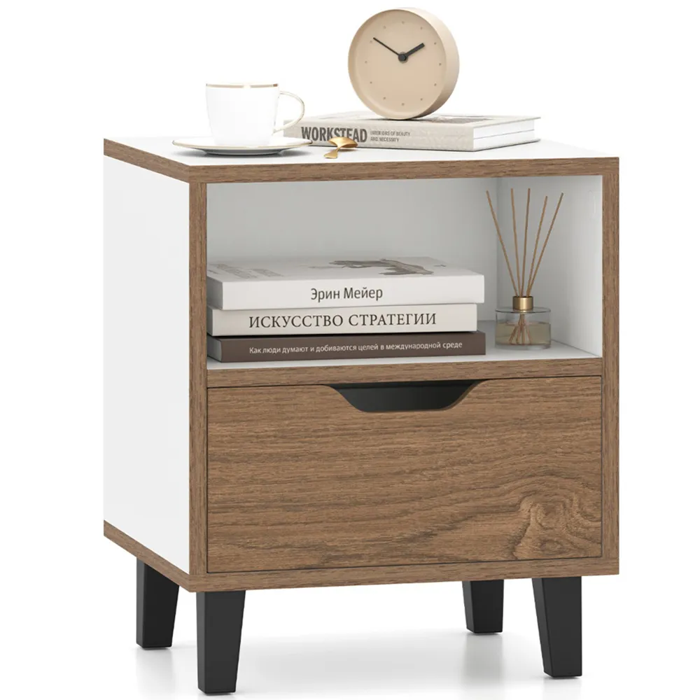 Bedside Table with Drawer - White