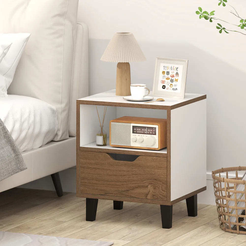 Bedside Table with Drawer - White
