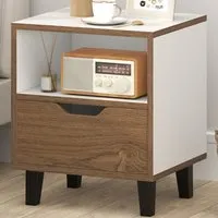 Bedside Table with Drawer - White