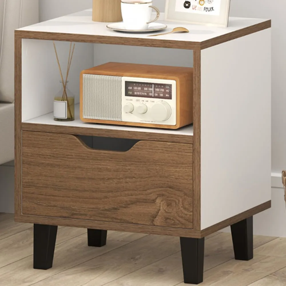 Bedside Table with Drawer - White image