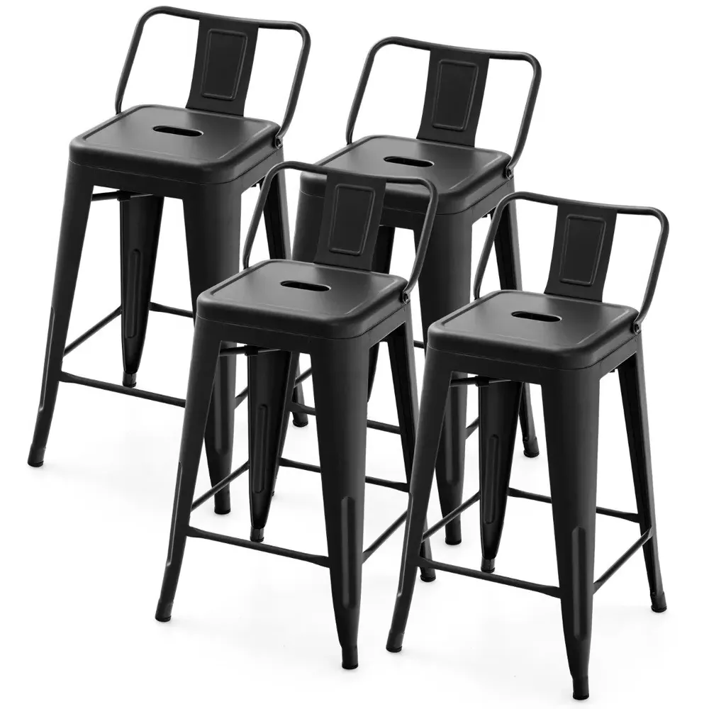 Black Metal Bar Stool with Removable Back Set of 4 - Black