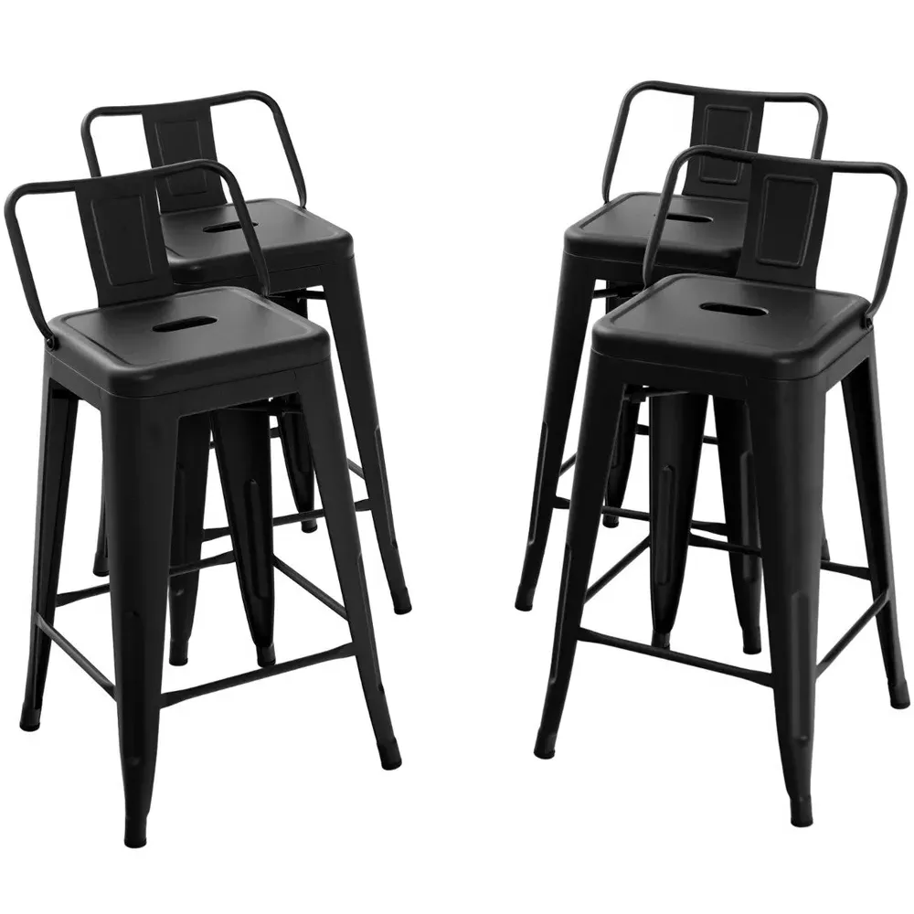 Black Metal Bar Stool with Removable Back Set of 4 - Black