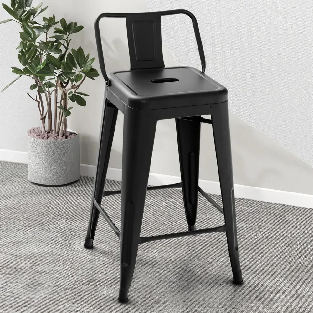Black Metal Bar Stool with Removable Back Set of 4 - Black image
