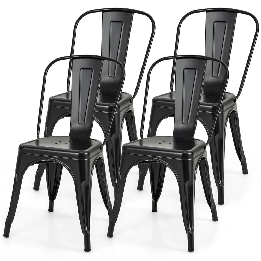 Black Metal High Back Bar Stool Set of 4 with Removable Backrest