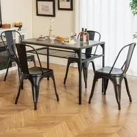 Black Metal High Back Bar Stool Set of 4 with Removable Backrest