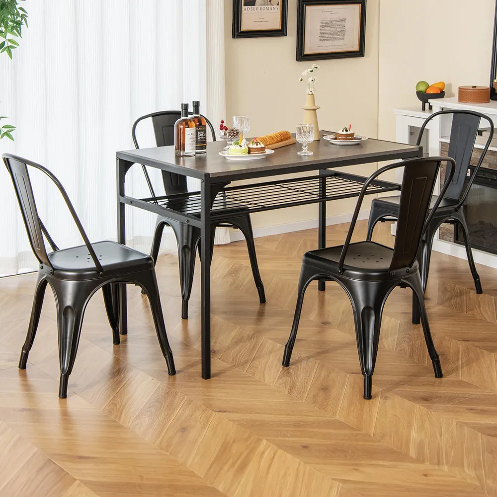 Black Metal High Back Bar Stool Set of 4 with Removable Backrest