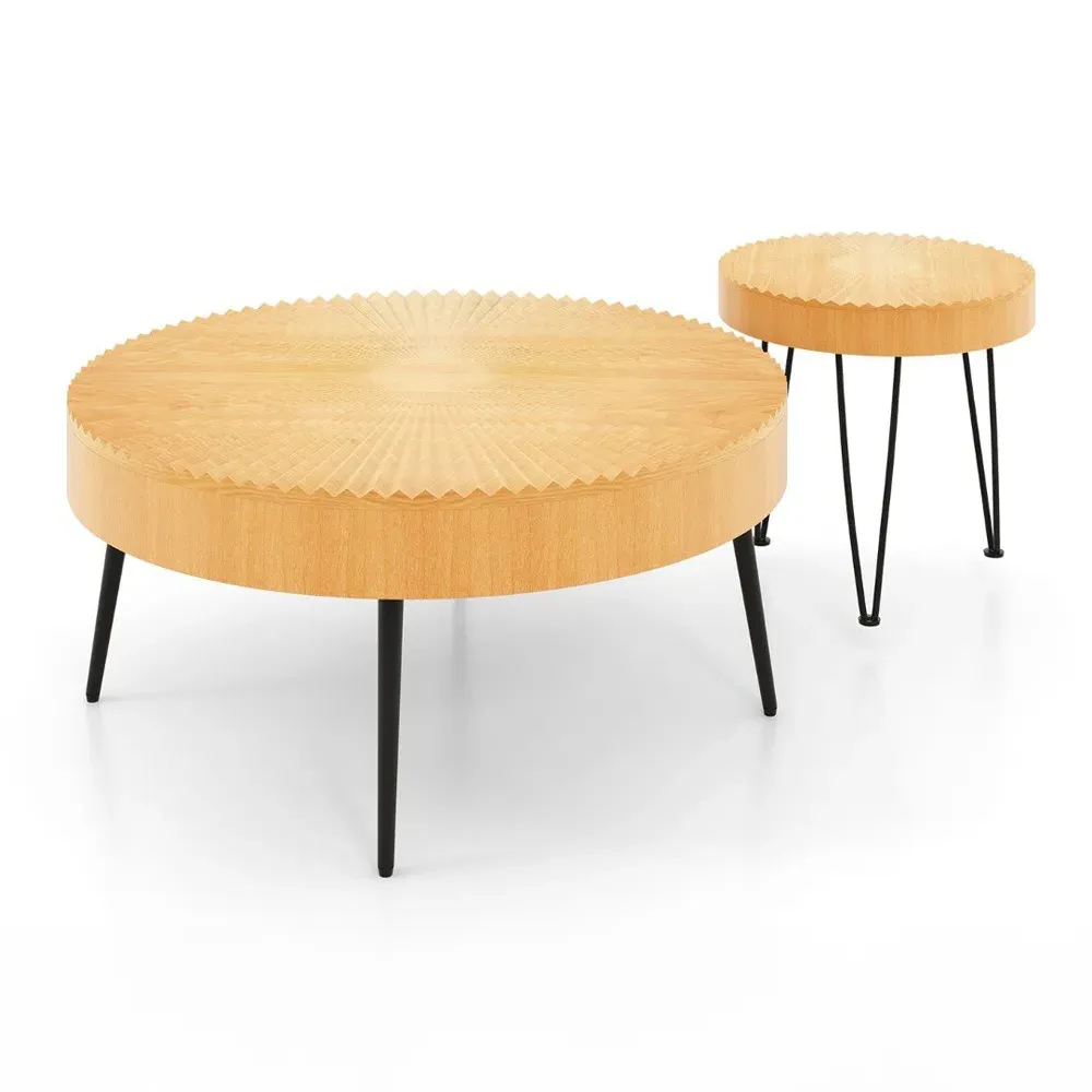 Boho Farmhouse Coffee Table Set of 2 - Cream