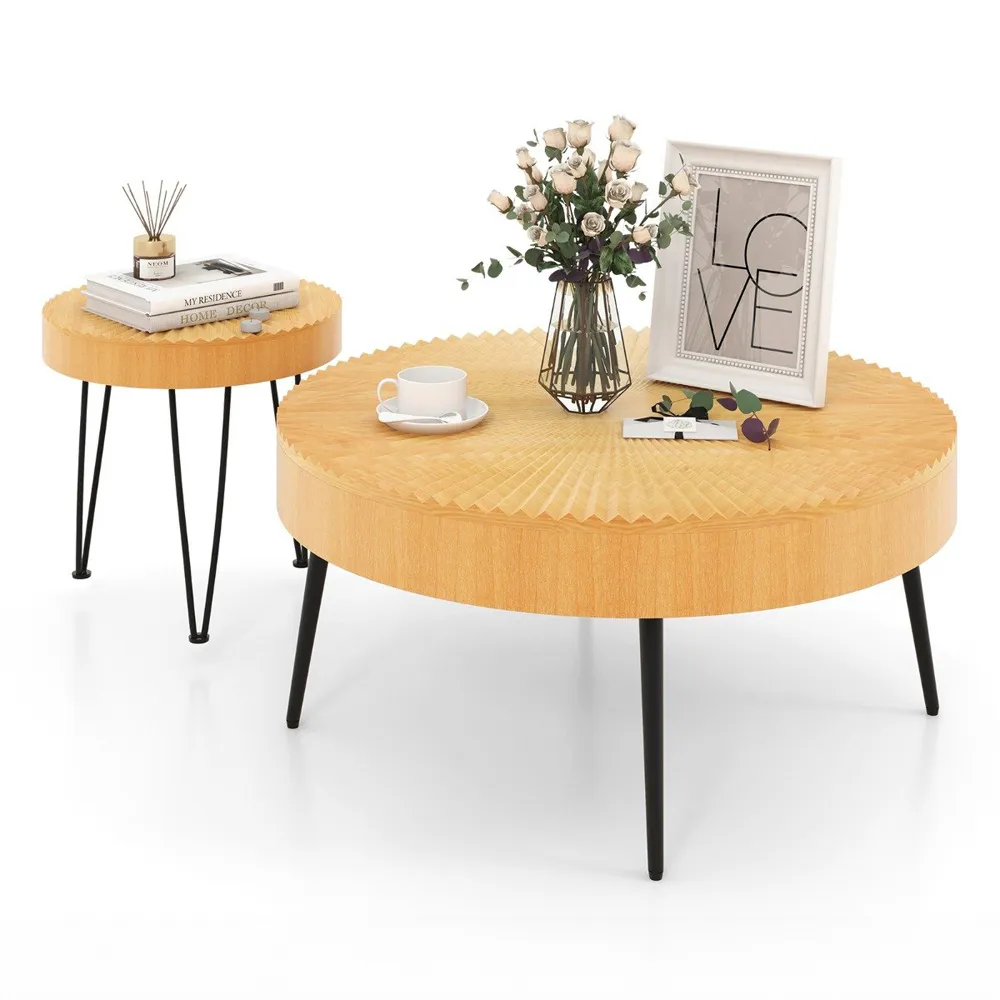 Boho Farmhouse Coffee Table Set of 2 - Cream