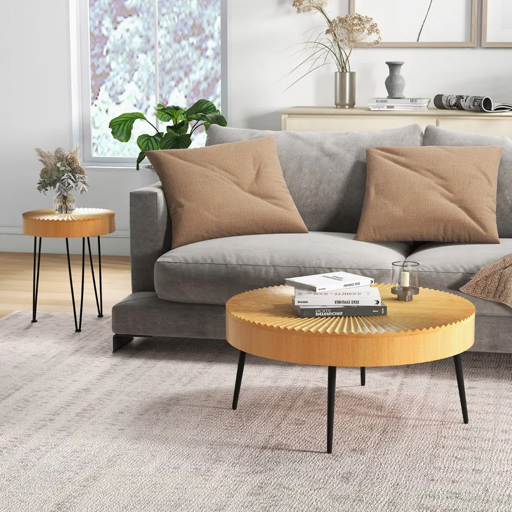 Boho Farmhouse Coffee Table Set of 2 - Cream