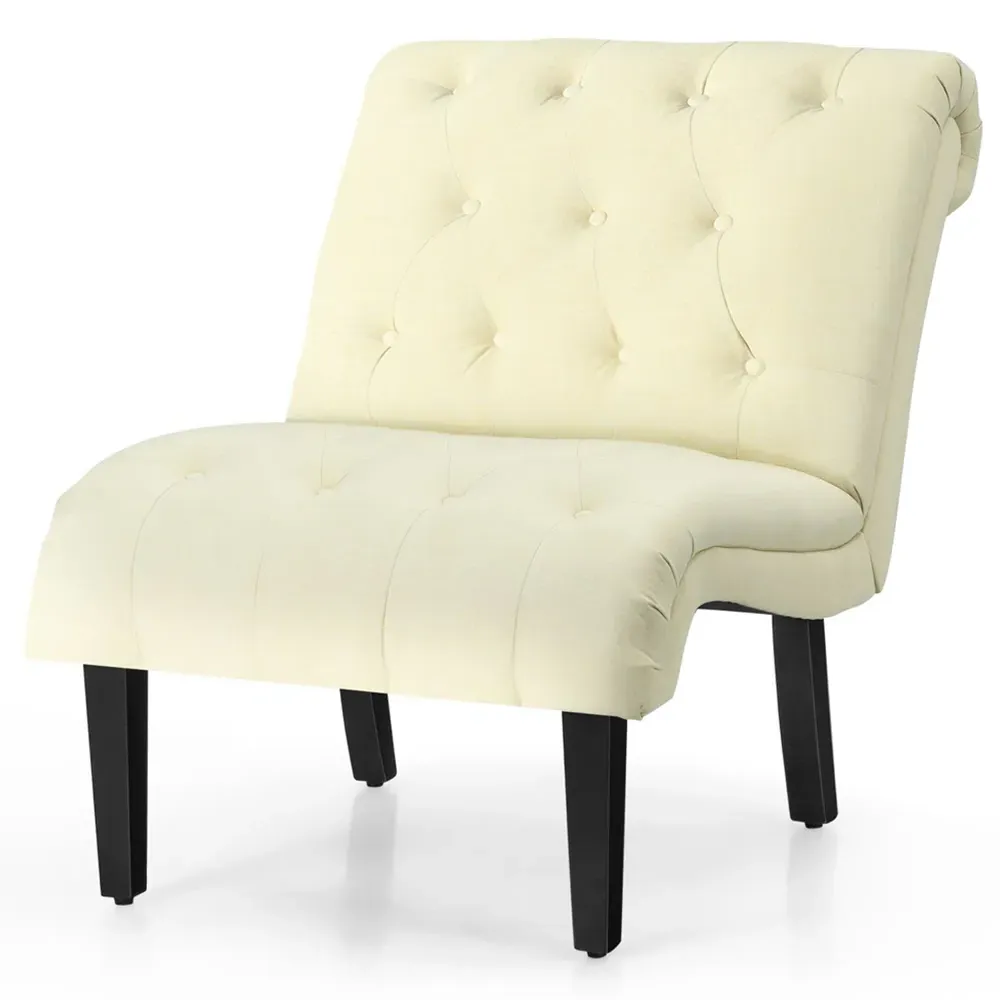 Button Tufted Accent Chair - Cream, Linen