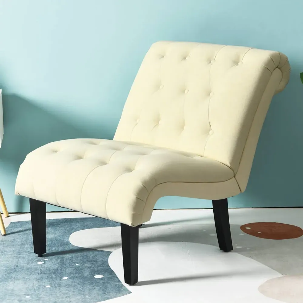 Button Tufted Accent Chair - Cream, Linen image