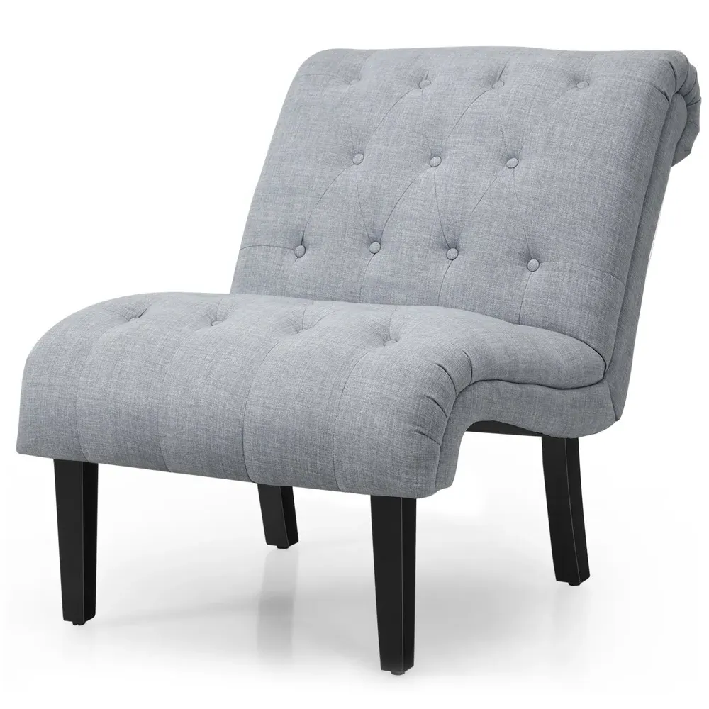 Button Tufted Accent Chair - Grey, Linen
