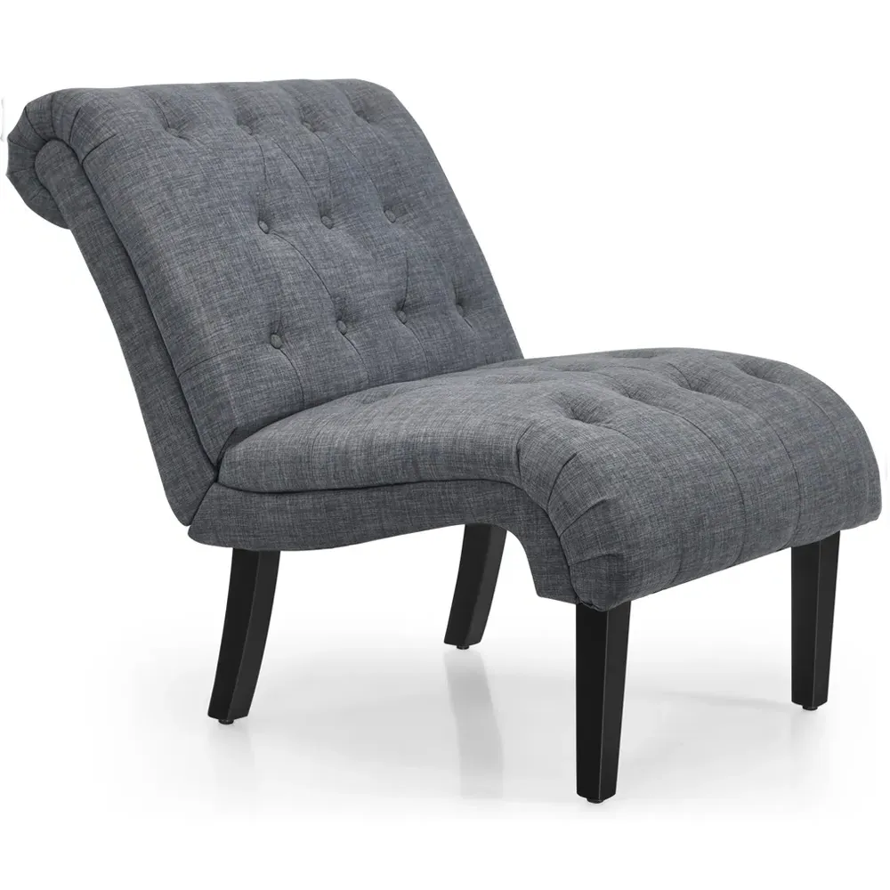 Button Tufted Accent Chair - Grey, Linen