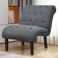 Button Tufted Accent Chair - Grey, Linen