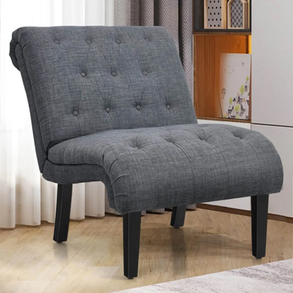 Button Tufted Accent Chair - Grey, Linen