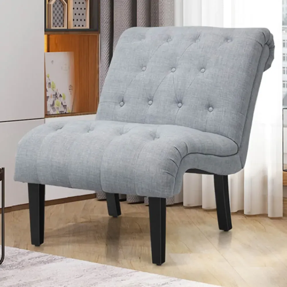 Button Tufted Accent Chair - Grey, Linen