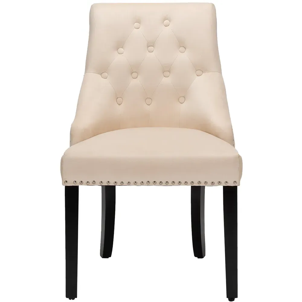 Button Tufted Velvet Studded Dining Chair - Cream