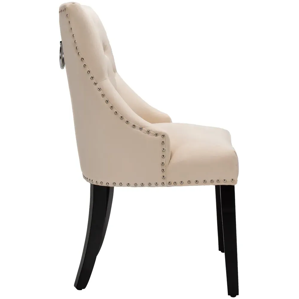 Button Tufted Velvet Studded Dining Chair - Cream