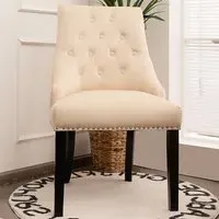 Button Tufted Velvet Studded Dining Chair - Cream
